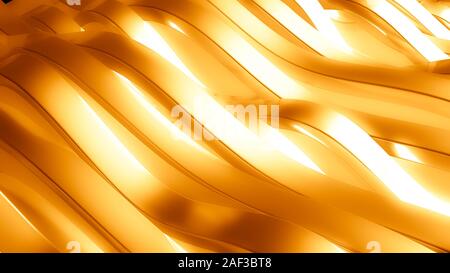 Golden schöne bunte 3D-Hintergrund mit glatten Linien und Wellen von Metall. 3D-Rendering, 3D-Darstellung. Stockfoto