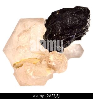 Wolframit / Hubnerite (Mangan-Eisen-Wolframat) auf Jacare Quarz (Brasilien) Stockfoto