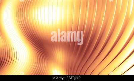 Golden schöne bunte 3D-Hintergrund mit glatten Linien und Wellen von Metall. 3D-Rendering, 3D-Darstellung. Stockfoto
