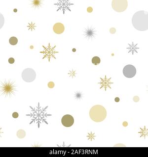 Weihnachten nahtlose Muster mit goldenen und silbernen Schneeflocken. Vector Illustration Stock Vektor