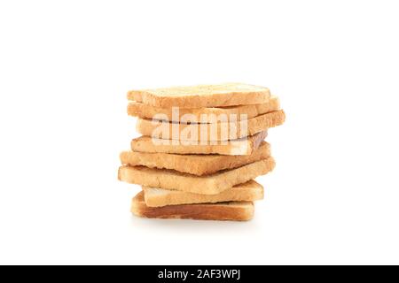 Stapel von Scheiben Brot Toast auf weißem Hintergrund Stockfoto