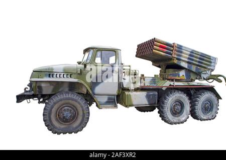 Grad - mehrere Raketenwerfer, alte russische Militär Maschine Stockfoto