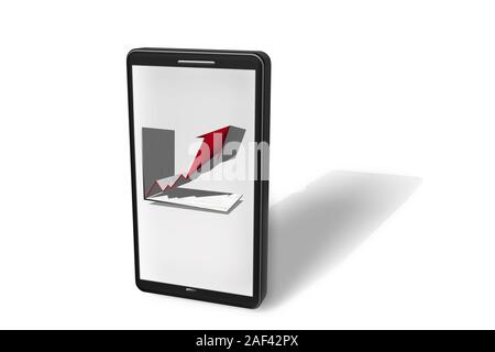 Abbildung: ein Smartphone mit Grafik im Display als 3D-Rendering Stockfoto