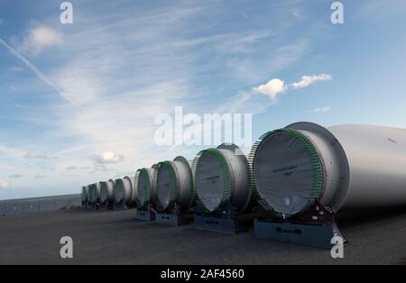 Siemens Gamesa wind turbine Blades, äußeren Hafen Great Yarmouth in Norfolk UK Stockfoto