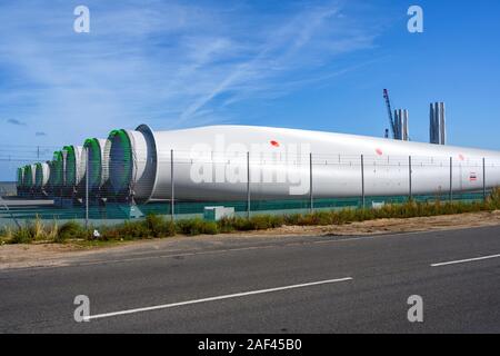 Siemens Gamesa wind turbine Blades, äußeren Hafen Great Yarmouth in Norfolk UK Stockfoto