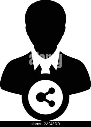 Symbol bereitstellen Vektor männliche Person Profil Avatar mit Teilen Symbol in eine Glyphe Piktogramm Abbildung Stock Vektor