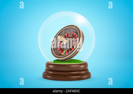 3D-Rendering der Töpfe gepflanzten casino Rad in Glas Kugel Kugel auf hellblauem Hintergrund. Spielsucht. Casino Geschäft. Glücksspiele. Stockfoto