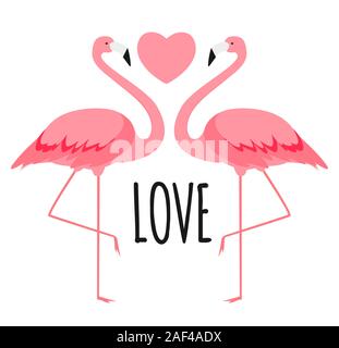 Karte mit Flamingos niedlich. Liebe und Valentinstag Hintergrund. Vector Illustration Stock Vektor