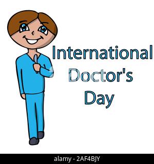 Poster zum Internationalen Ärzte Tag mit männlicher Arzt. isolierte Lager Vector Illustration Stock Vektor
