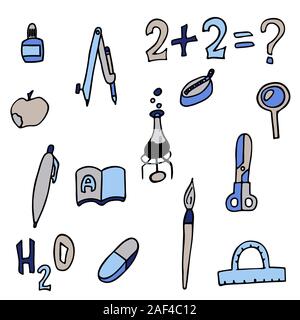 Einstellen der Schule Dinge. Isolierte doodle Vektor illustration Stock Vektor