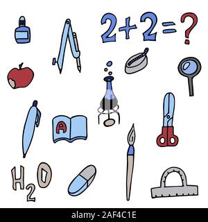 Einstellen der Schule Dinge. Isolierte doodle Umrisse Lager cartoon Vector Illustration Stock Vektor