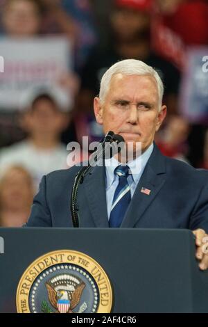 Hershey, PA/USA - Dezember 7, 2019: US-Vizepräsident Mike Pence auf einer politischen Demonstration nach dem US-Kongress Haus Führer verkündete impeac Stockfoto