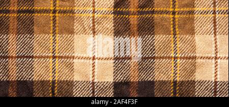 Braun geprüft. Schottische wolle. Stoff für Mantel Plaid. Close-up. Hintergrund Stockfoto