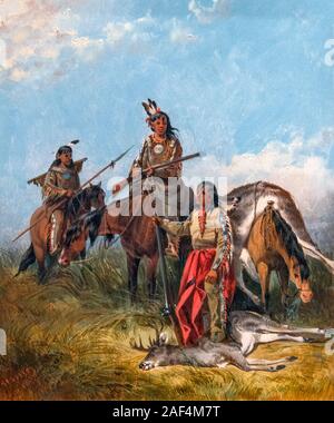 Indianer Jagd von John Mix Stanley (1814-1872), Öl auf Zusammensetzung Vorstand, 1867 Stockfoto