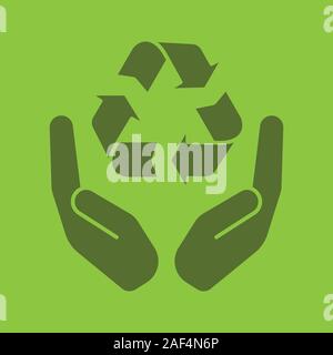 Palmen mit Recycling Zeichen Glyphe Farbe Symbol Öffnen. Verhütung von Verschmutzung. Silhouette Symbol. Das Recycling von Abfällen. Negativer Platz. Vektor isoliert illustratio Stock Vektor
