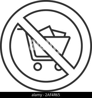 Verboten Schild mit Warenkorb lineare Symbol. Dünne Linie Abbildung. Keine Shopping carts Verbot im Supermarkt. Stop Kontur Symbol. Vektor Isola Stock Vektor