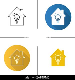 Home Elektrifizierung Symbol. Flache Bauweise, lineare und glyphe Farbe Stile. Haus mit Glühbirne in. Isolierte Vektorgrafiken Stock Vektor