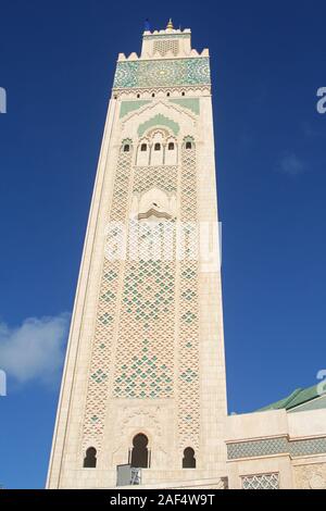 Minarett der Moschee Hassan II - Afrikas grösste Moschee - Casablanca, Marokko Stockfoto