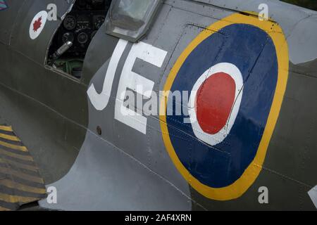 UK, Loughborough, LEICESTERSHIRE - JUNI 2018: Spitfire Mk. IX, Seriennr. EN 398, JE-J persönliche Flugzeug von W/Cdr Johnnie Johnson, kommandierender Offizier der Ke Stockfoto