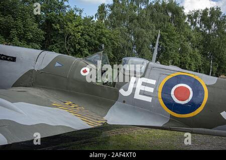 UK, Loughborough, LEICESTERSHIRE - JUNI 2018: Spitfire Mk. IX, Seriennr. EN 398, JE-J persönliche Flugzeug von W/Cdr Johnnie Johnson, kommandierender Offizier der Ke Stockfoto