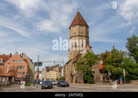 Jakobertor, das östliche Tor Eingang der Stadt Augsburg, Bayern, Deutschland. Stockfoto