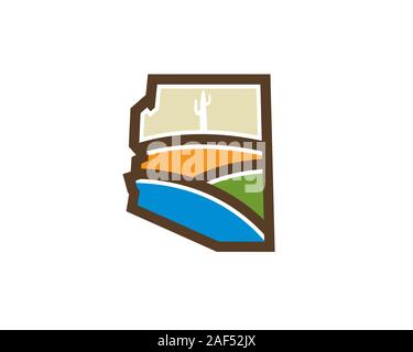 Arizona Karte mit Valley Hill Kaktus wüste Anlage Stock Vektor