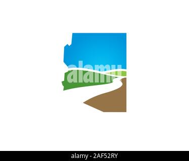 Arizona Karte mit Tal und den Fluss schildert Innen Stock Vektor