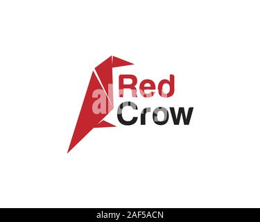 Flache origami Red Crow bird Logo Stock Vektor