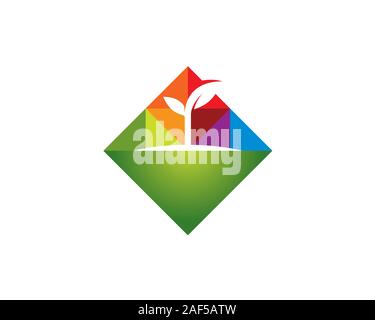 Auf quadrat Facette Landschaft logo Keimen Stock Vektor