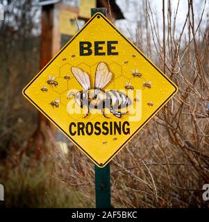 Biene Kreuzung Zeichen, Wye Marsh Wildlife Centre, Ontario, Kanada Stockfoto