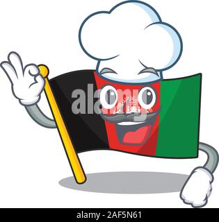 Lustige Chef Flagge afghanistan Blättern cartoon Charakter tragen weiße Hut. Vector Illustration Stock Vektor