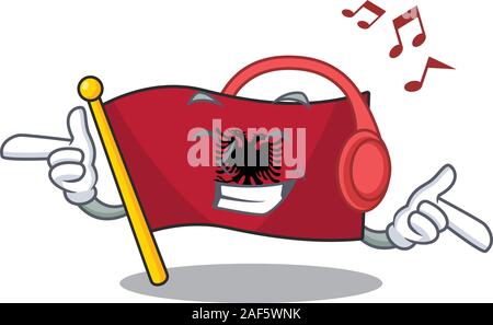 Musik Flagge Albanien Blättern Maskottchen Cartoon Character Design. Vector Illustration Stock Vektor