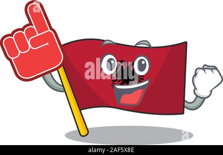 Flagge Albanien Blättern Maskottchen Cartoon Stil mit Schaum Finger. Vector Illustration Stock Vektor