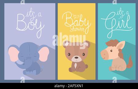 Baby-dusche-Einladung mit Tieren Cartoons vektor design Stock Vektor