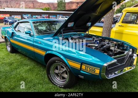 Ein original Lager 1969 Shelby GT 500 Ford Mustang in der Moabiter April Aktion Auto Show in Moab, Utah. Stockfoto