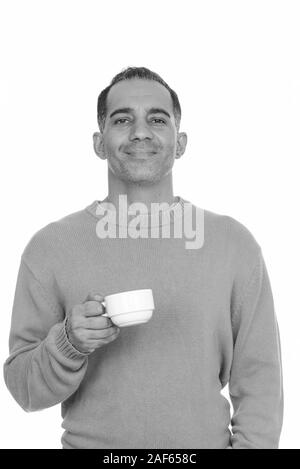 Reifen glücklich Persischen Mann mit Kaffeetasse Stockfoto