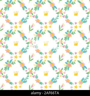 Vektor Sommer nahtlose Muster mit Blumen und magischen Elementen. Stock Vektor
