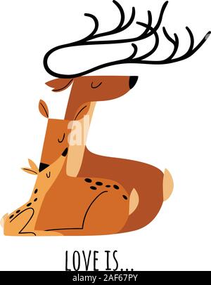 Liebe Vector Logo mit niedlichen Hirschen Familie Stock Vektor