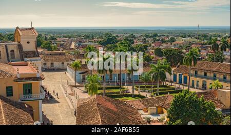 Plaza Mayor Panoramablick vom Kirchturm, Trinidad, Kuba Stockfoto