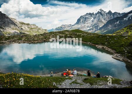 See Oberhornsee, hintere Lauterbrunnental, mountain Blast hinter, Lauterbrunnen, Schweizer Alpen Jungfrau-Aletsch, Berner Oberland, Schweiz Stockfoto