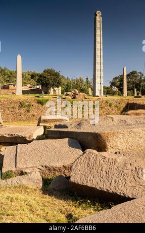 Äthiopien, Tigray, Axum (Aksum), Stelen Park, alte königliche Familie memorial Obelisken Stockfoto