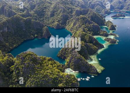 Luftaufnahme von Barracuda Lake, Coron, Palawan, Philippinen Stockfoto