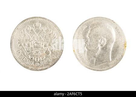 Russische Silber münze 1 Rubel (Rubel) 1896 Nikolay isoliert weißer Hintergrund Stockfoto