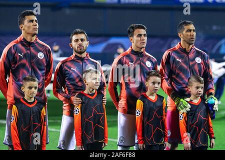 Zagreb, Kroatien - 11. Dezember 2019: Dinamo Zagreb vs Manchester City, UEFA Champions League, Stadion Maksimir, Kroatien. Rodrigo, Bernardo Silva, Eric Stockfoto