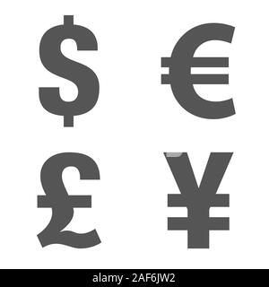 Symbol "Währung". Geld unterzeichnen. Euro, Dollar, Yen, Pfund. Vector Illustration. Flat Style. EPS 10. Stock Vektor