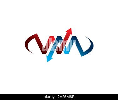 Anfangsbuchstabe w m Logo mit Pfeilen und Infinity Form schneiden. Stock Vektor