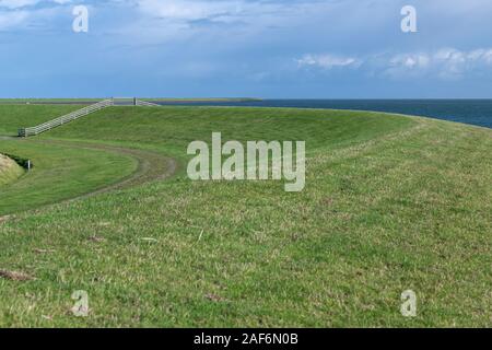 Die grüne Deich auf der holländischen Insel Terschelling, im nördlichen Teil der Niederlande Stockfoto