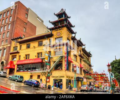 Singen Chong Gebäude in San Francisco Chinatown, USA Stockfoto