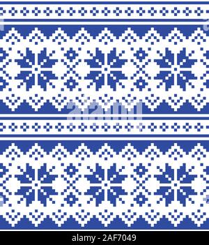 Weihnachten Winter Vektor nahtlose marine blau Muster mit Schneeflocken, durch Sami inspiriert, Lappland Volkskunst Design, traditionelle Stricken und embroid Stock Vektor