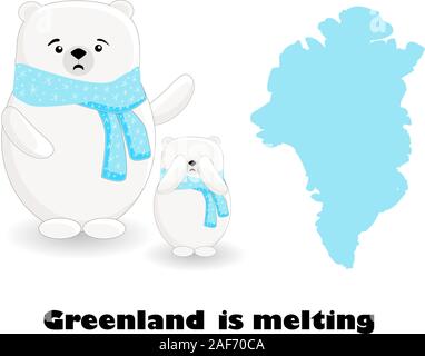Die globale Erwärmung. Grönland schmilzt. Schmelzende Gletscher. Katastrophe. Banner auf das Thema Umweltschutz. Nordbär.. Stock Vektor